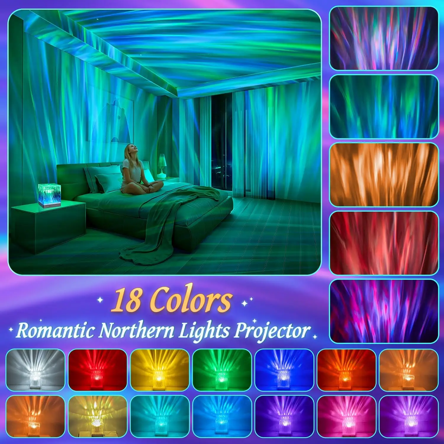 Multifunctionele douchelamp met witte ruis en Bluetooth-luidspreker, 18-kleuren noorderlichtprojector voor ontspanning