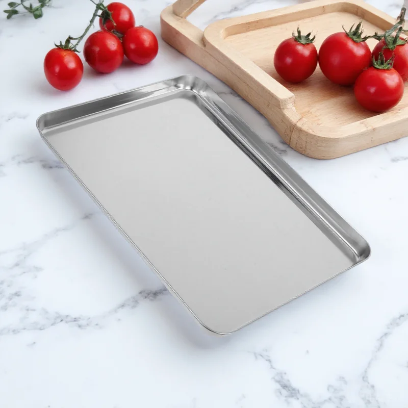 

Luxshiny Stainless Steel Rectangular Serving Board Tray for BBQ Picnic Party Food Prep Platter Kitchen Use