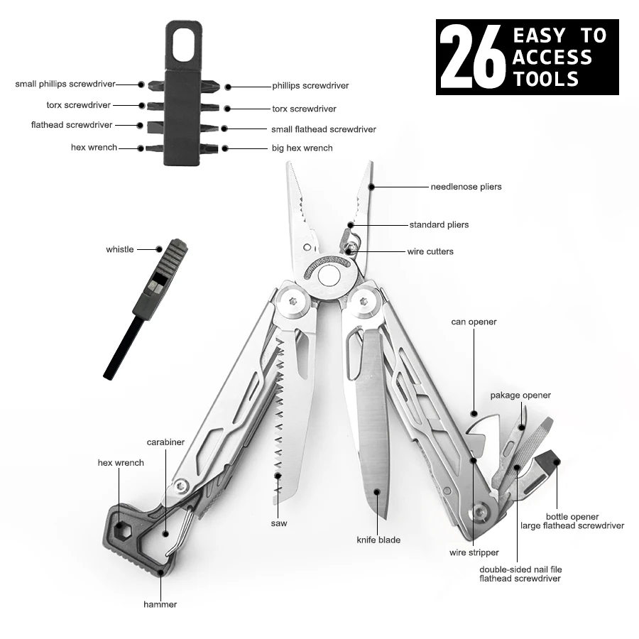 26 in 1 portable multi-function pliers Outdoor camping multi-function folding knife wilderness mountaineering daily multi-tool