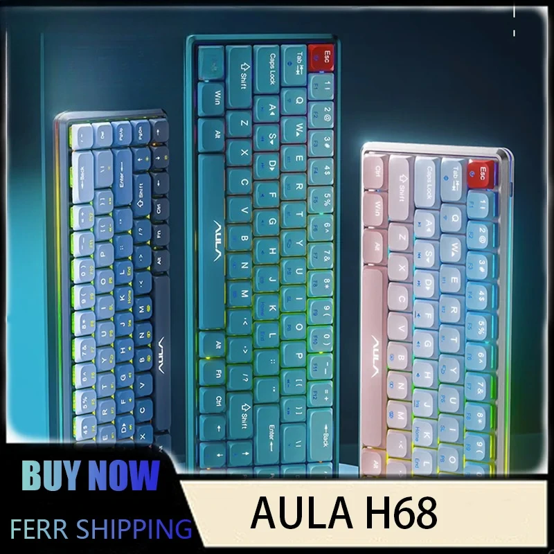 

AULA H68 RGB Mechanical Keyboard Low Profile Switch Laptop Desktop Tablet Tri-Mode Wireless Bluetooth Slim Responsive Portable