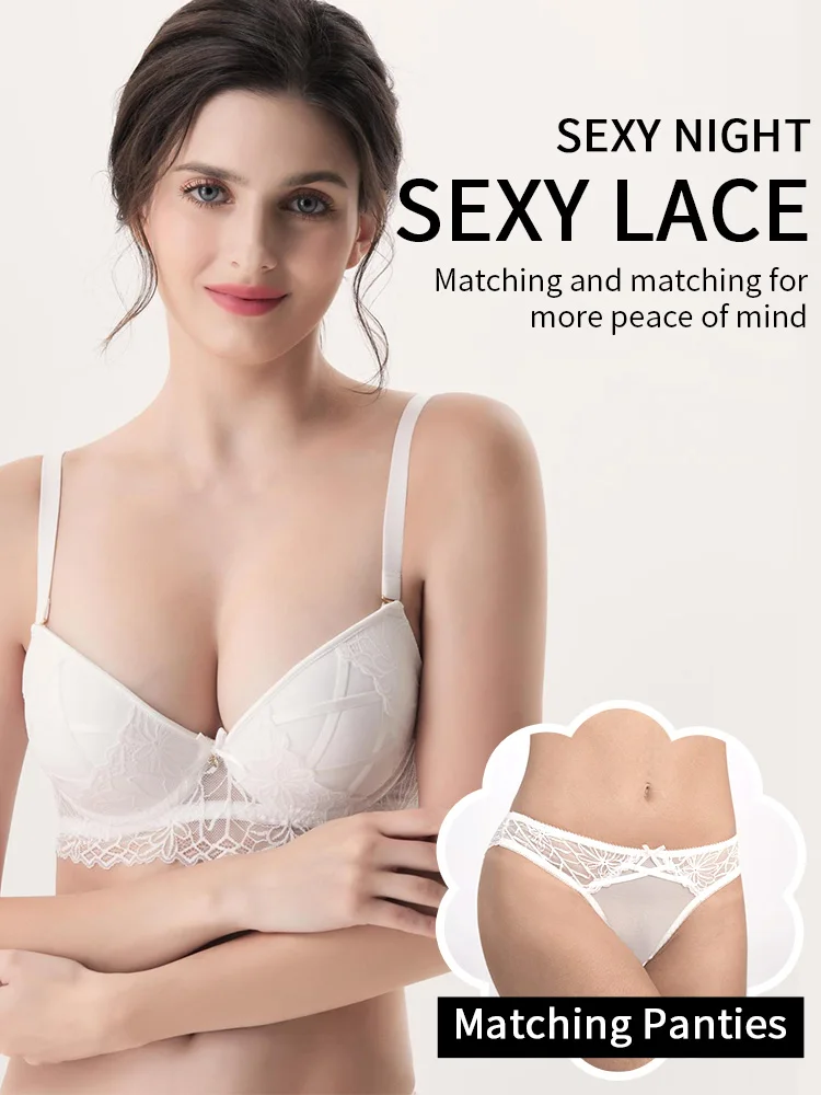 

The latest fashion French series sexy lace top underwear support bra set underwear brand thin bottom thick bra