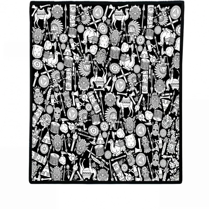 Black White Tropical Flora Fauna Sketch Comfort Blanket Portable Warm Cover DIY blanket For Travel Camping Lounge Scenes