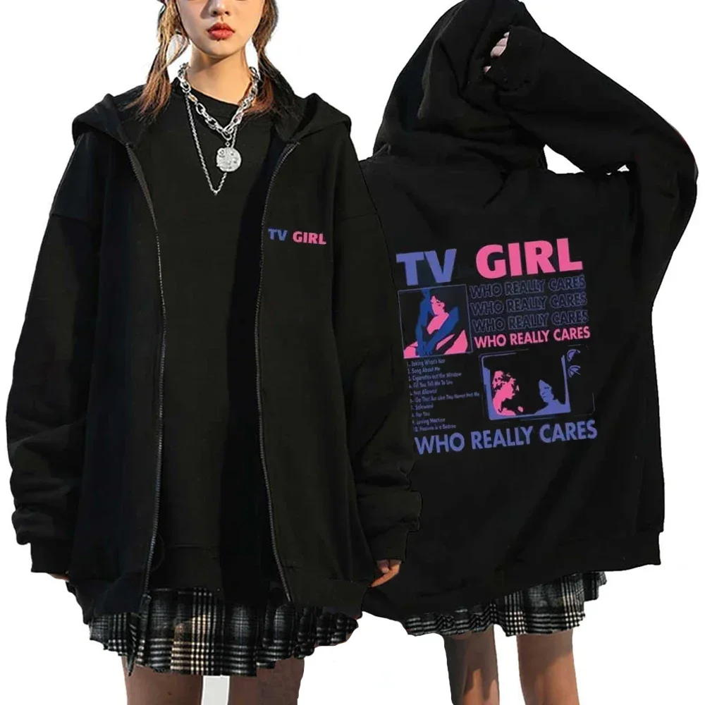 TV Girl Zipper Hoodies Who Really Cares Music Album Zip Up Jacket Men Women Casual Pullover Fashion Oversized Sweatshirt Unisex