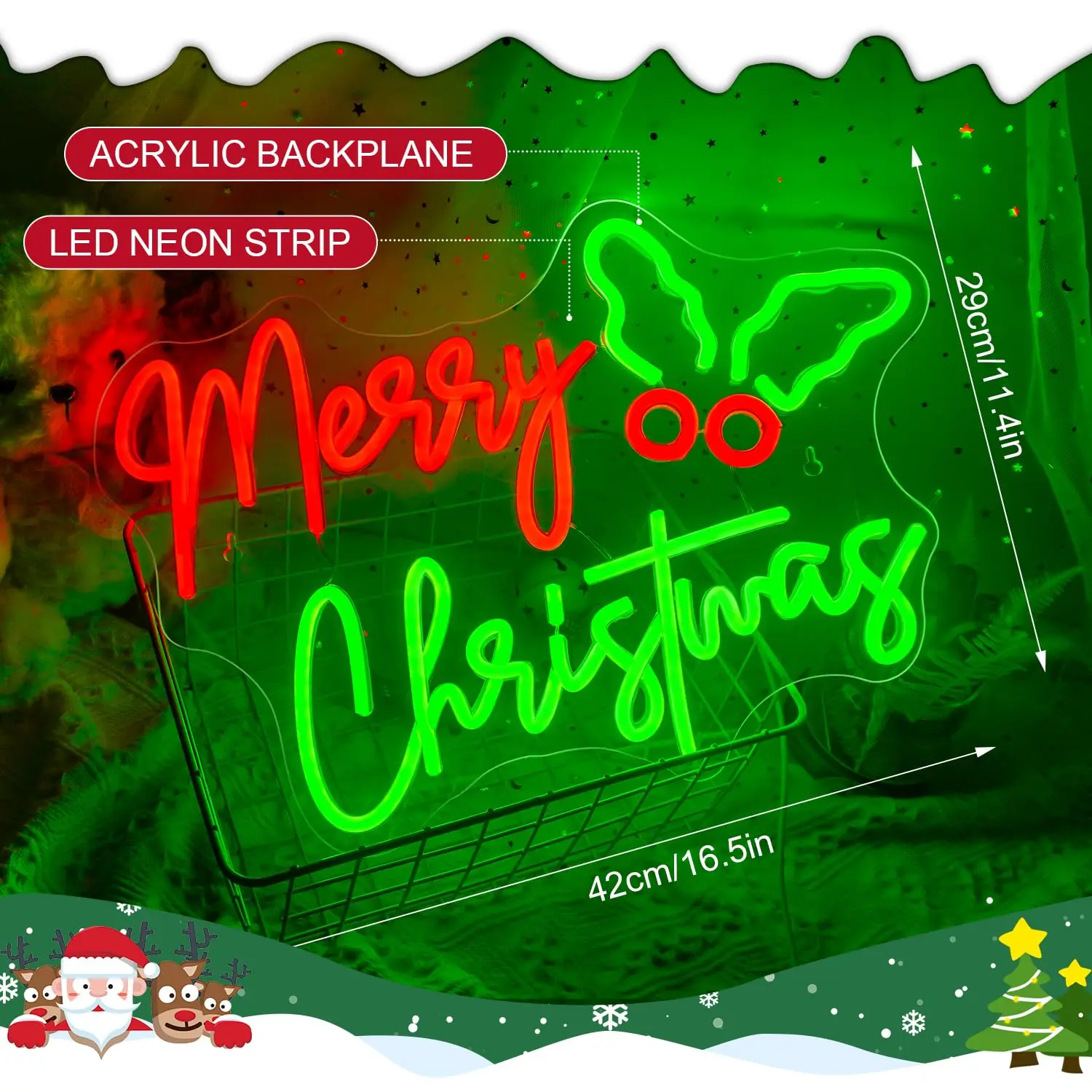 Insegna al neon di Buon Natale - Decorazione da parete a LED alimentata tramite USB |   Luce colorata per cappello da Babbo Natale per feste, casa, negozi |   Decori festivi