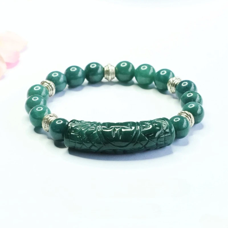 

Натуральный браслет из изумрудно-голубого нефрита с гравированными бусинами-трубочками, украшенный нефритовыми подвесками, модный амулет, подарки для мужчин и женщин