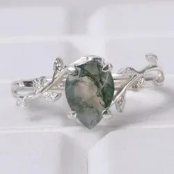 KSRA Creative Sliver Color Leaf Shape Blackish Green Stone Rings for Women Jewelry Female Gift Custom Jewelry 2024 New