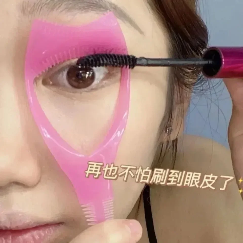 Prático clipe de ajuda para cílios rosa ferramenta de ajuda para maquiagem dos olhos em forma de y aplicador de rímel de silicone escudo multifuncional delineador de silicone
