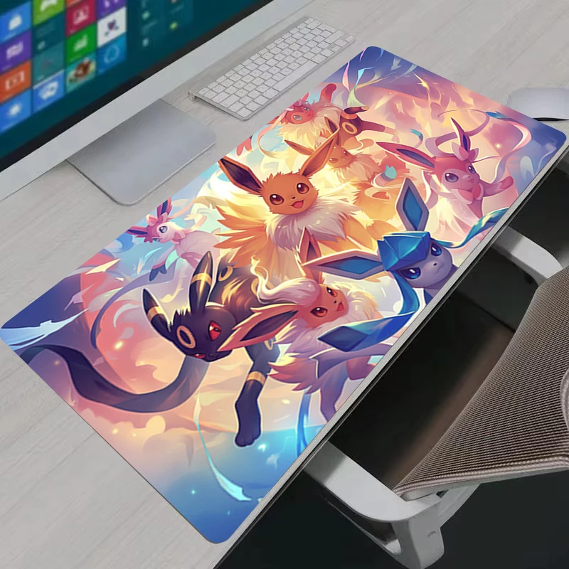 Mauspad Laptop Anime Kawaii Eevee Tastaturunterlage Gaming-Zubehör P-Pokémon Mauspad XXL Büro PC Gamer Schreibtischunterlage