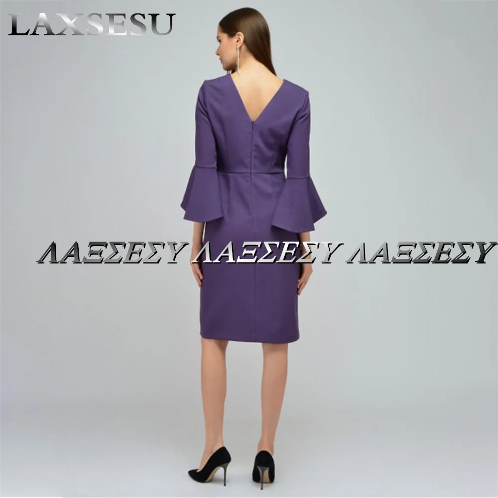 Laxsesu Satin Sheath Mother Of The Bride Dresses 4/3 Sleeves O-Neck Knee Length Groom Mother Dresses V-Back 2022