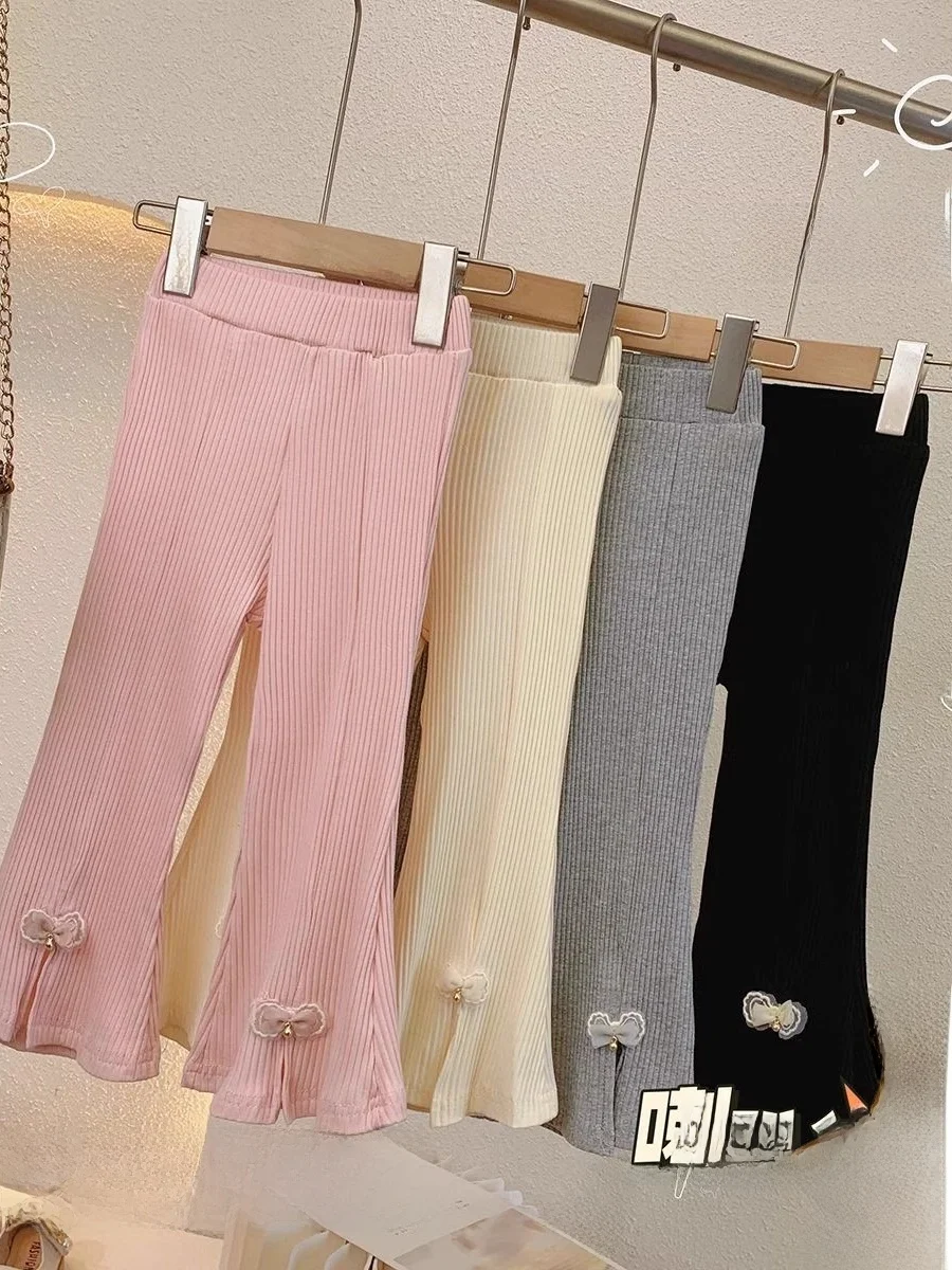 

Детские расклешенные брюки с узлом, осенние, новые, повседневные, тонкие, длинные, для девочек, модный шелковый топ