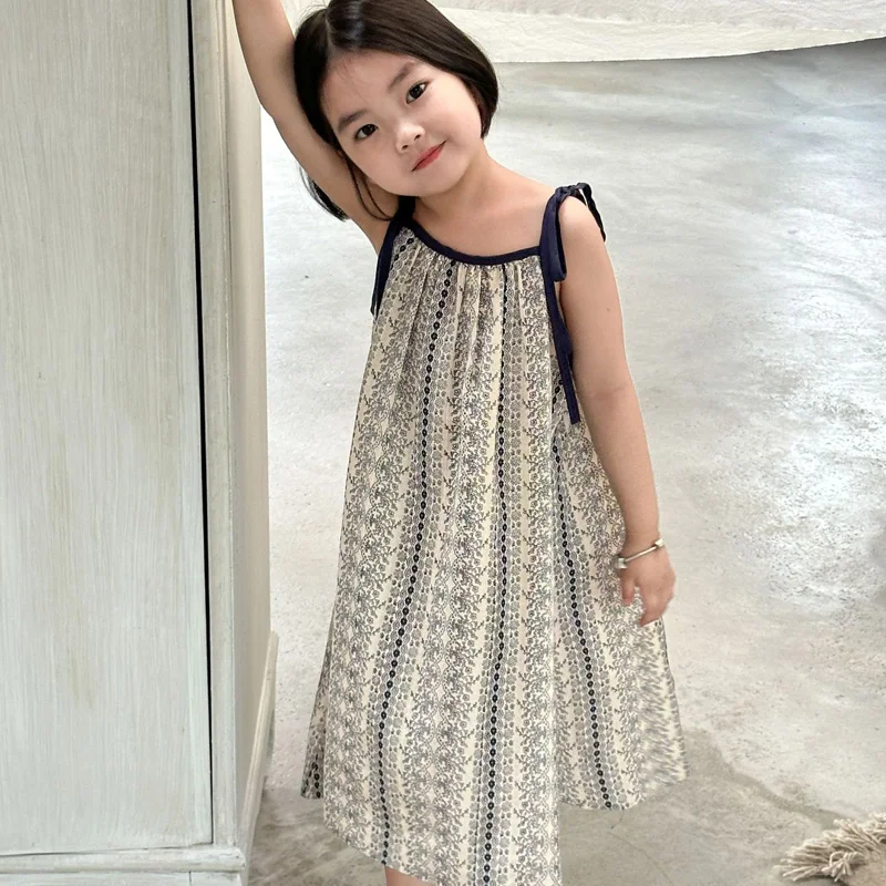 Children Clothing Fashion Kids Dress For Girl Summer Lace Up Cute Fragmented Flower Loose Dress