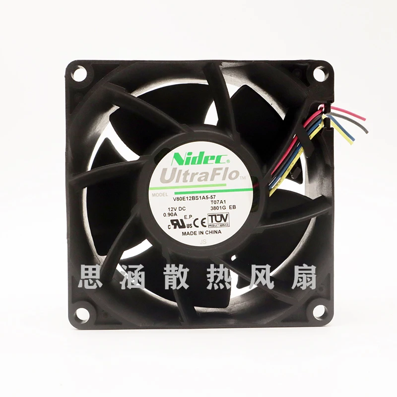 Nidec V80E12BS1A5-57 DC 12V 0.90A 80x80x38mm 4-Wire Server Cooling Fan