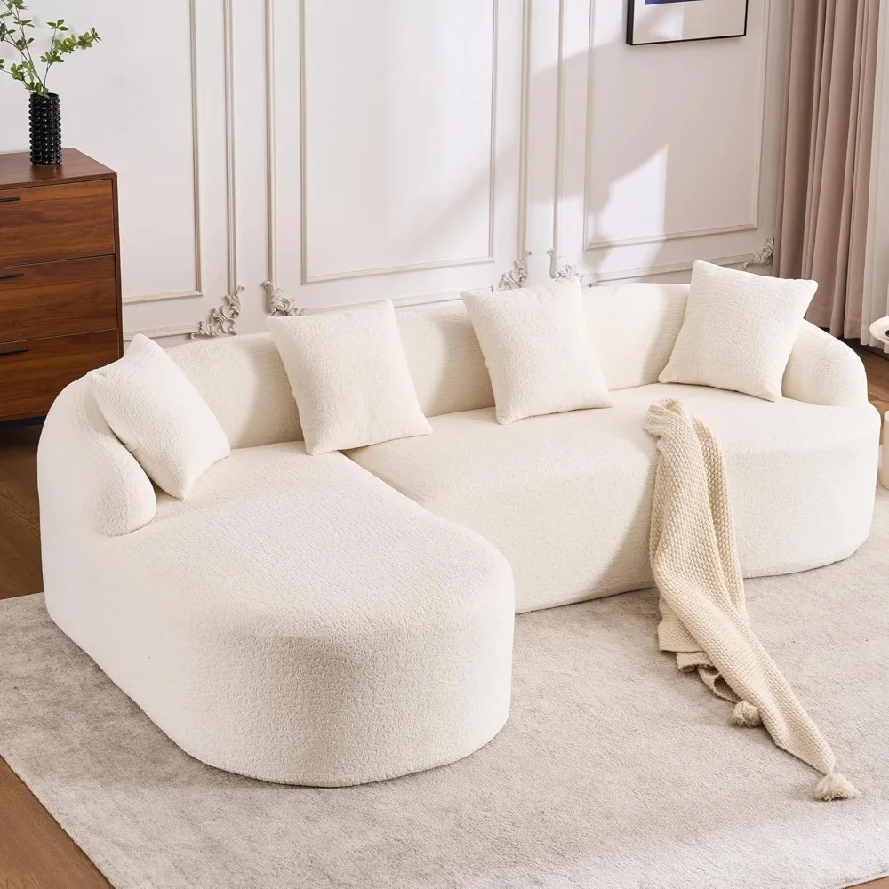 

Oversized Sectional Sofa with Chaise, 99’’ Chenille 4-Seater Extra Wide Seat L-Shape Curved Cloud Couch with 4 Throw Pillows