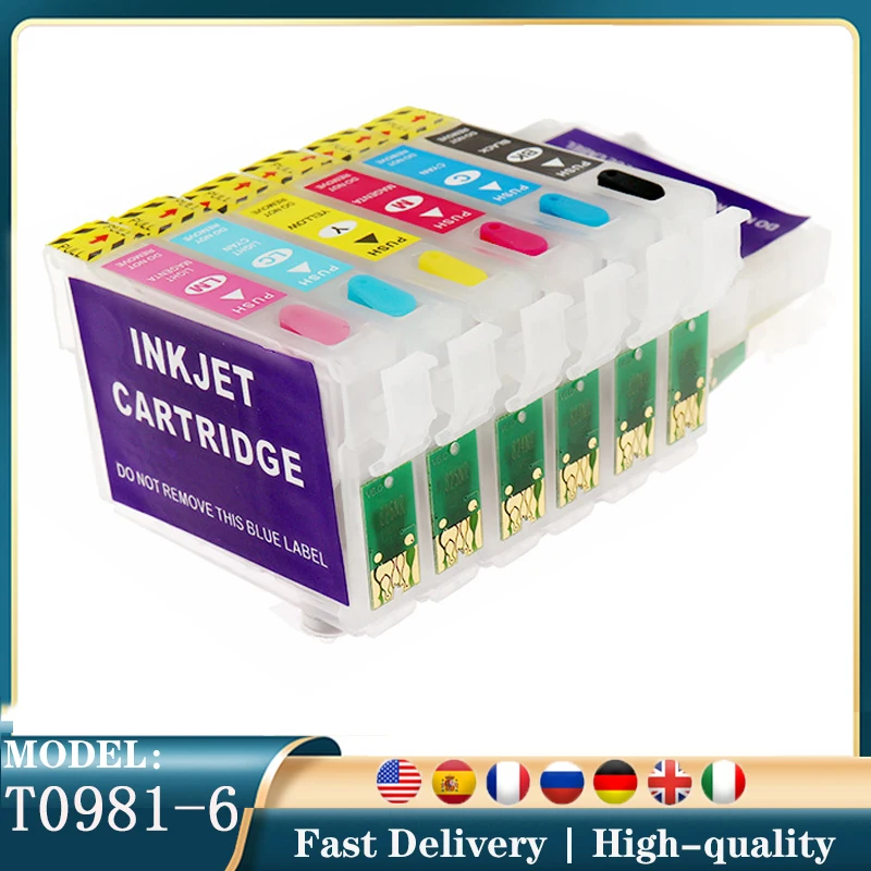 

T0981-T0986 Многоразовый картридж пустой для принтера Epson T0981 Artisan 700 800 710 810 600 725 835 837 с чипами ARC