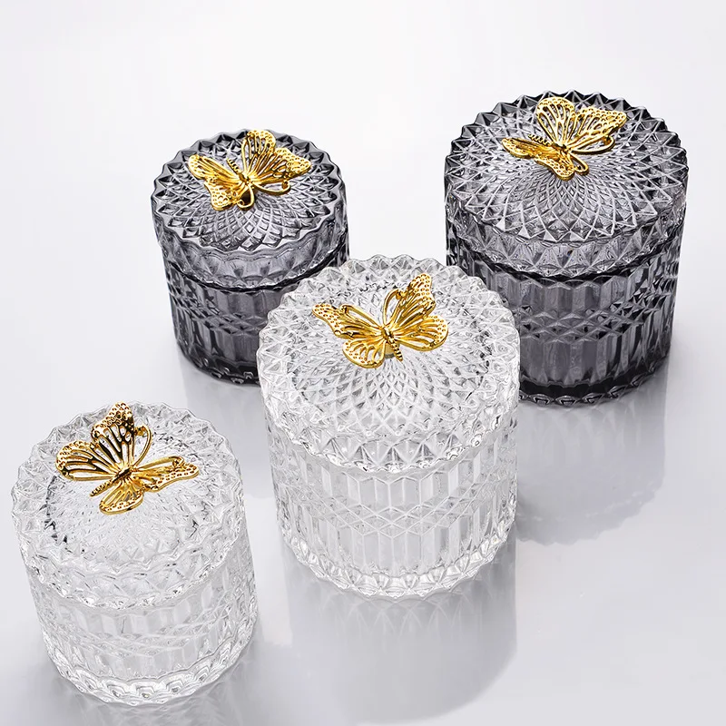 Candy Jar, Glass Storage Jar, Cotton Swab Box, Storage Container, Home Decoration Organizer, Butterfly Transparent Glass view 2