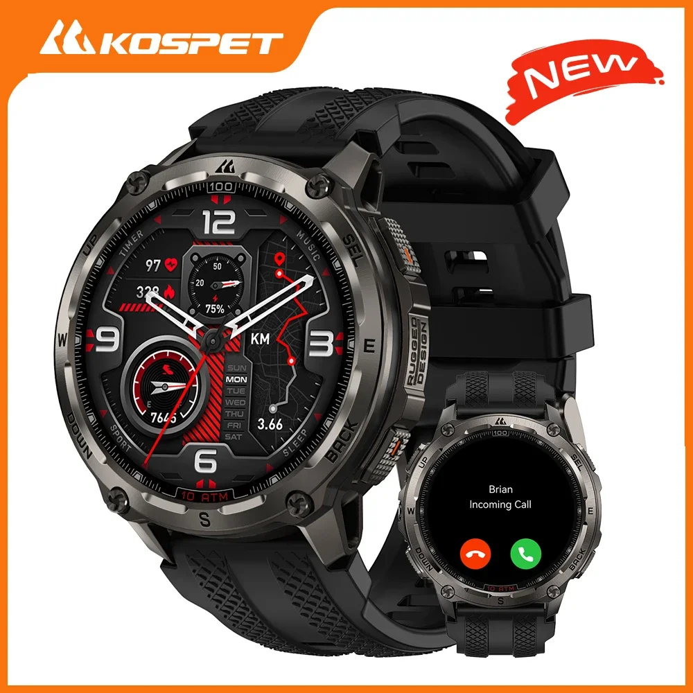 Прочные умные часы KOSPET Tank T4 2025 20 MIL-STD Тесты из нержавеющей стали GPS 100 м Водонепроницаемый 24/7 монитор здоровья для Android IOS