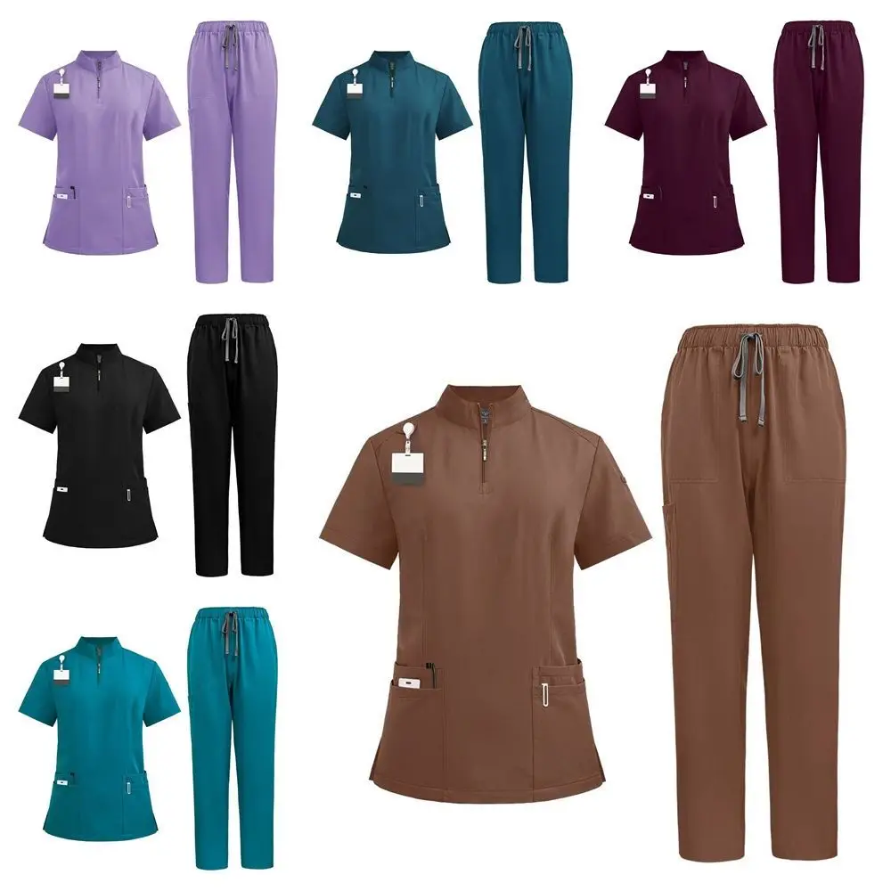 

Quick-Drying Unisex Scrub Suit Shirt+Pants Classic Nurse Doctor Work Clothes T-Shirt Soft Clinical Uniform Men'S And Women'S