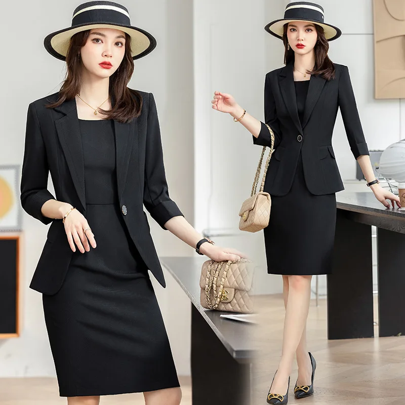 Women Dresss Suits Spring Summer Blazers with Tops and Dress Professional Business Office Work Wear OL Styles Ladies Office Set