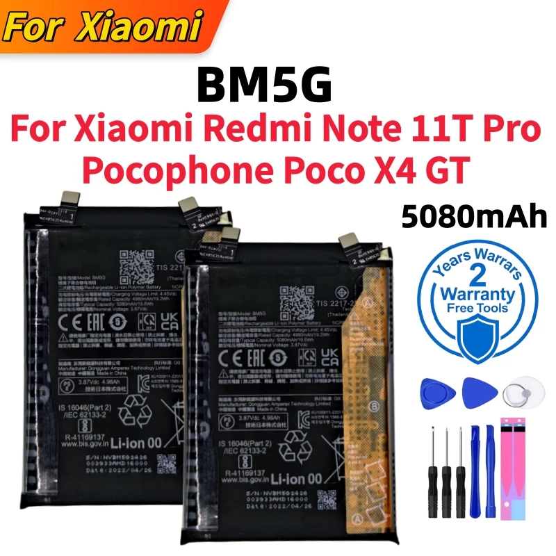 

New BM5G 5080mAh High Quality Battery For POCO X4 GT For Redmi Note11T Pro Battery Batteries Bateria Batterij