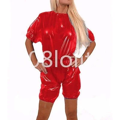 

costume party New 100% Latex Rubber Gummi casual Red piece pants fashion Suit Size S~XXL cosplay