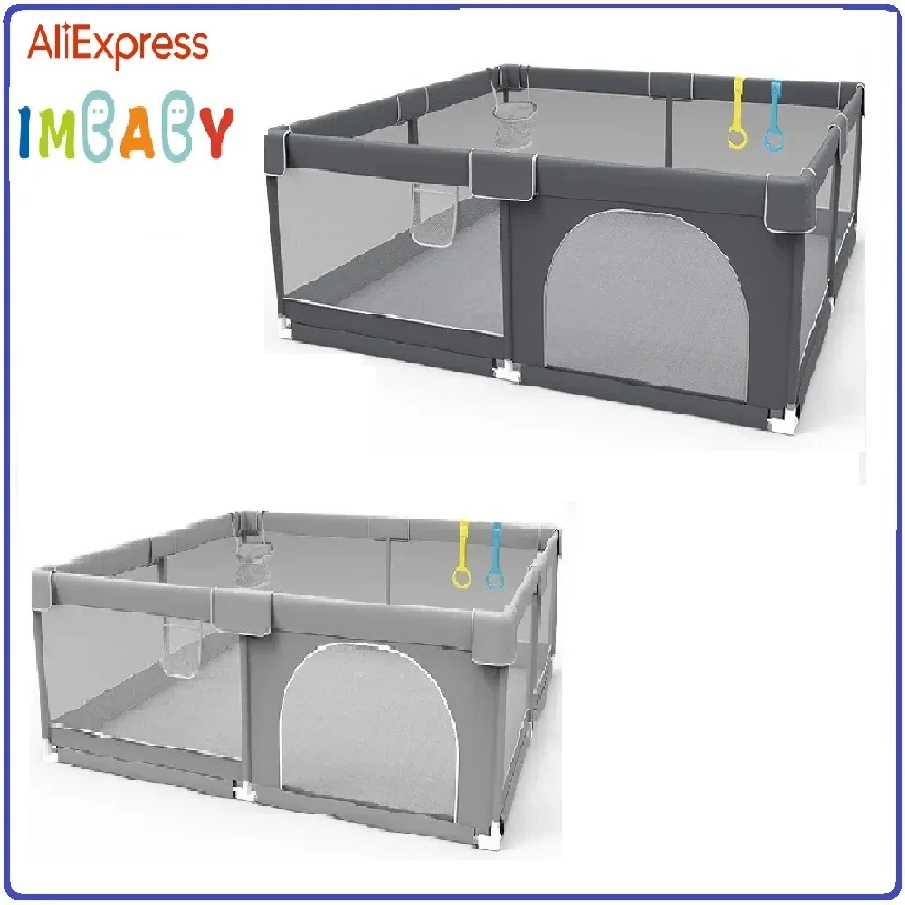 IMBABY-corral gris para bebé con ángulo de protección, parque infantil de calidad para gatear, valla de juego, corralito para niños