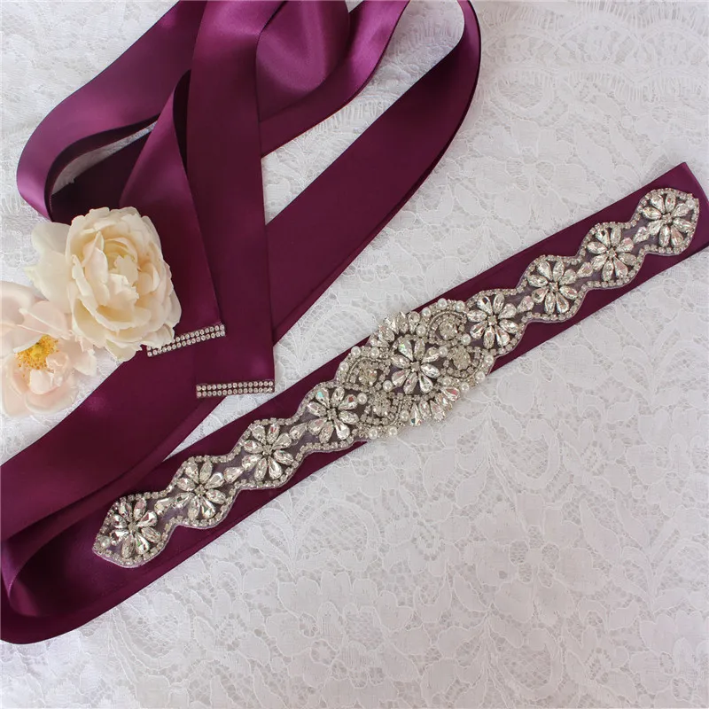 Pearls Wedding Belt Crystal Bridal Belt Sliver Rhinestones Satin Bridal Sash For Maternity Women Wedding Dress Accessories