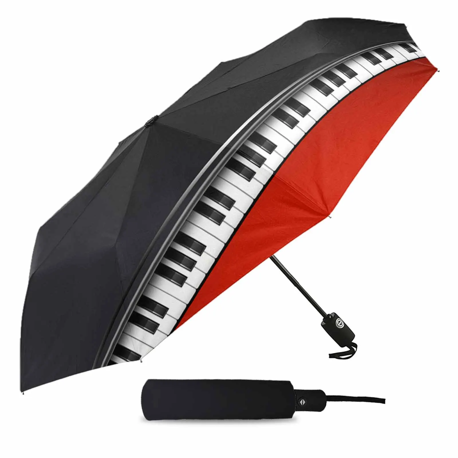 Red And Black Piano Keys Automatic Umbrella Travel Folding Umbrella Portable Parasol Windproof Umbrellas