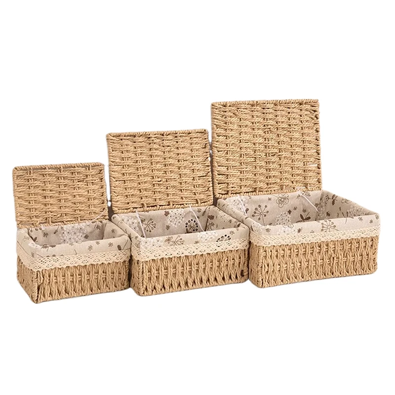 Boîte de rangement en rotin tressé pour jouets, collations et articles divers, boîte de rangement cosmétique de bureau