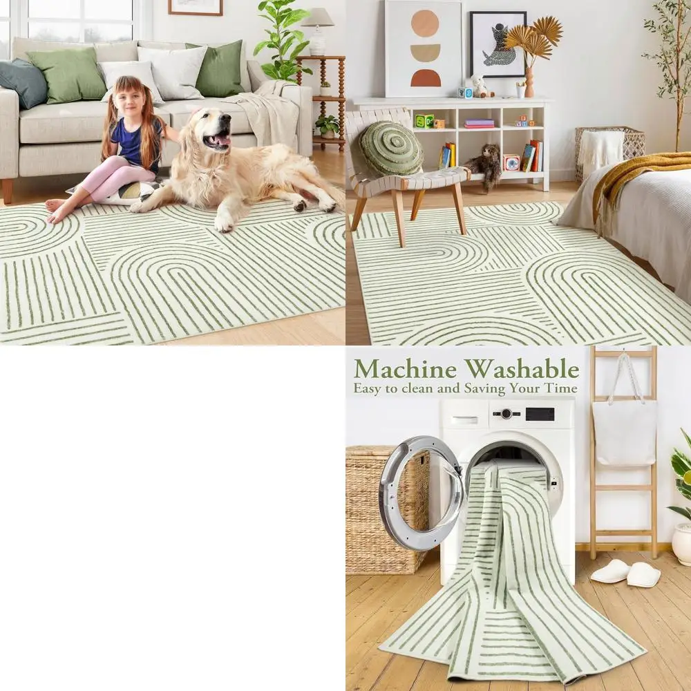 

Abstract Washable Area Rug 5x7, Soft Bedroom Rug Ultra-Thin Non Slip Green Rugs for Living Room, Modern Accent Rug Large Carpet