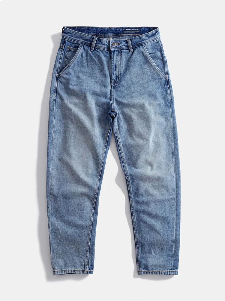 

Тяжелые хлопковые джинсовые джинсы с завязками в стиле ретро, повседневные брюки с прямыми штанинами в американском стиле, свободная посадка, голубая рабочая одежда, длинная одежда...