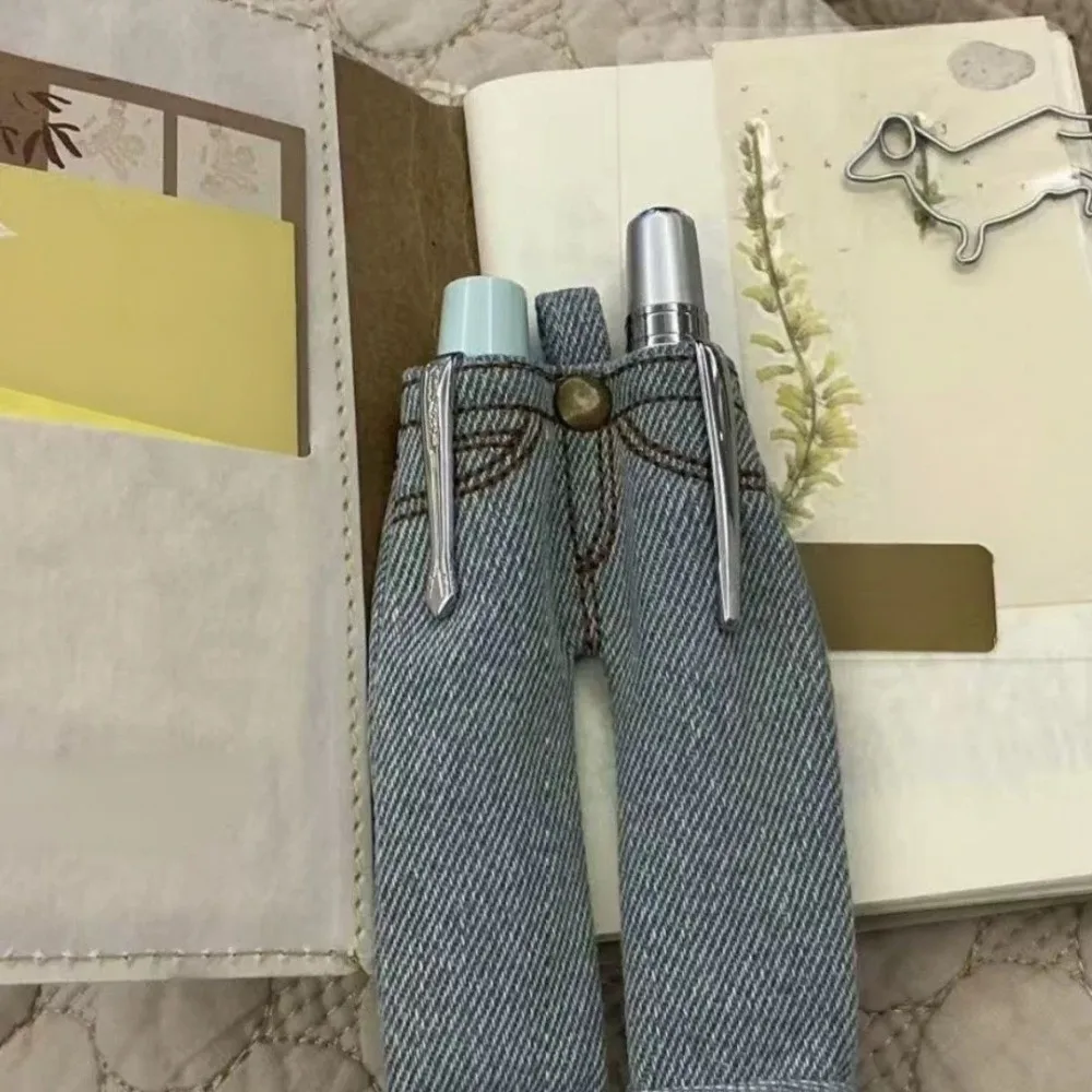Universal Denim Jeans Pen Bag Creative Retro Trousers for Pens Mini with Keychain Pen Holder Pendant Student