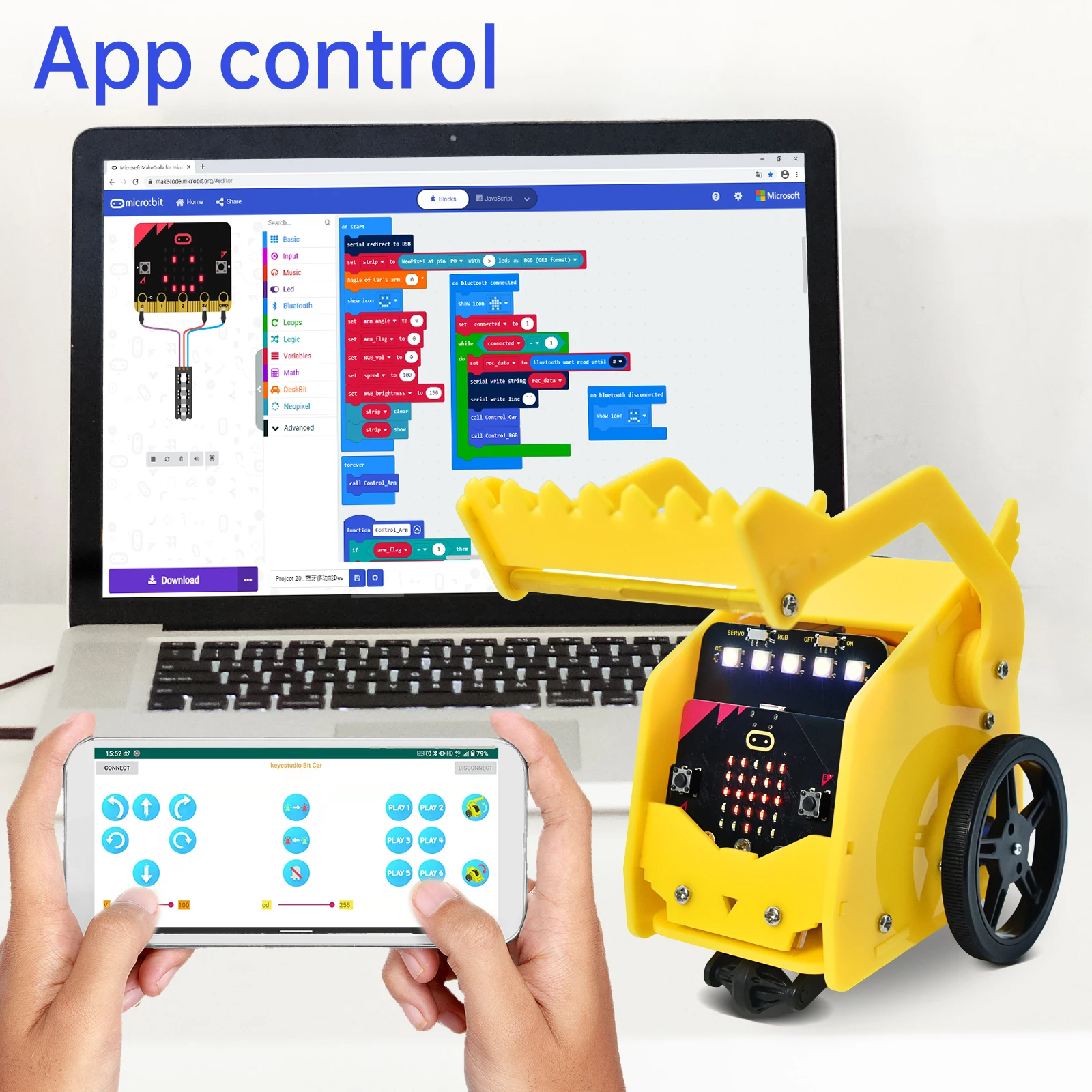 

Keyestudio Micro:bit Desk Bit Mini Car V2.0 Support Makecode Graphical Programming And App Control 21 Projects Included For STEM