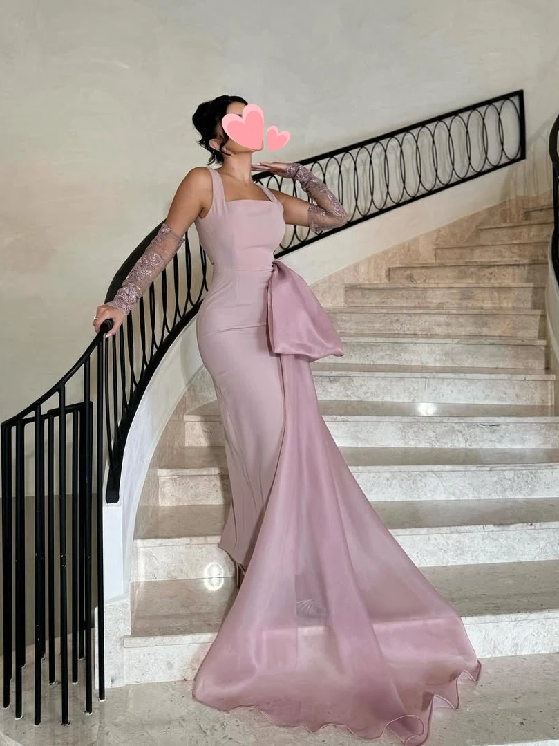 

Oisslec Dress Elegant Vintage Sweet Pink Bow Satin Lace New Stylish Customized Formal Occasion Prom Dress Evening Party Gowns