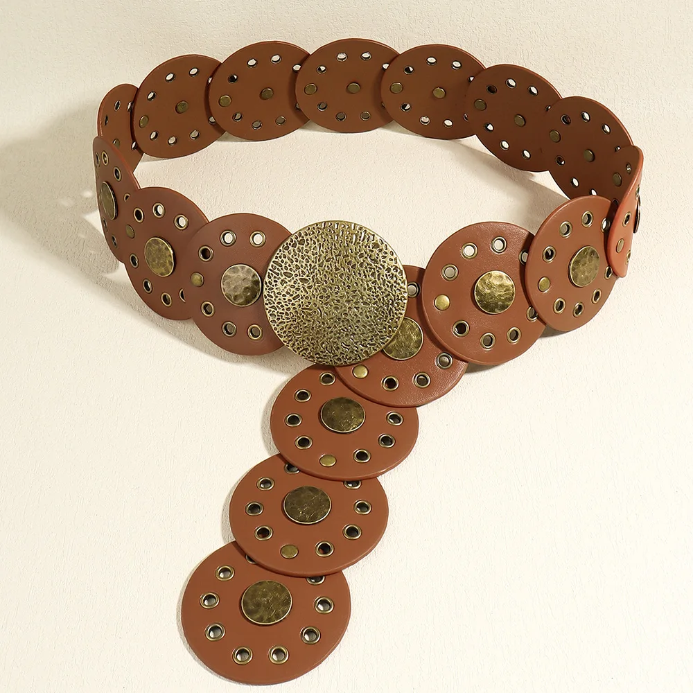 Retro Punk Exagerado Cinto PU para Senhoras, Decorado com Wafer, Splicing, Personalidade, Moda