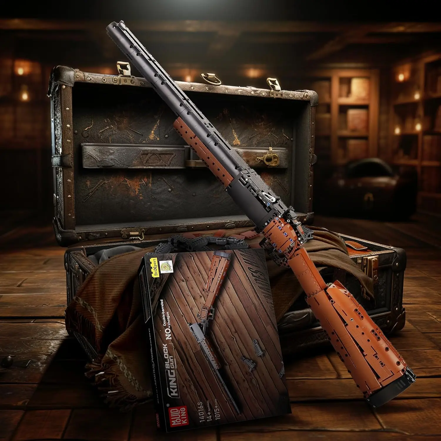 몰드 킹 14016 1015개 부품 더블 배럴 샷건 조립 키트, 성인 및 청소년 수집가를 위한 사실적인 디스플레이 모델