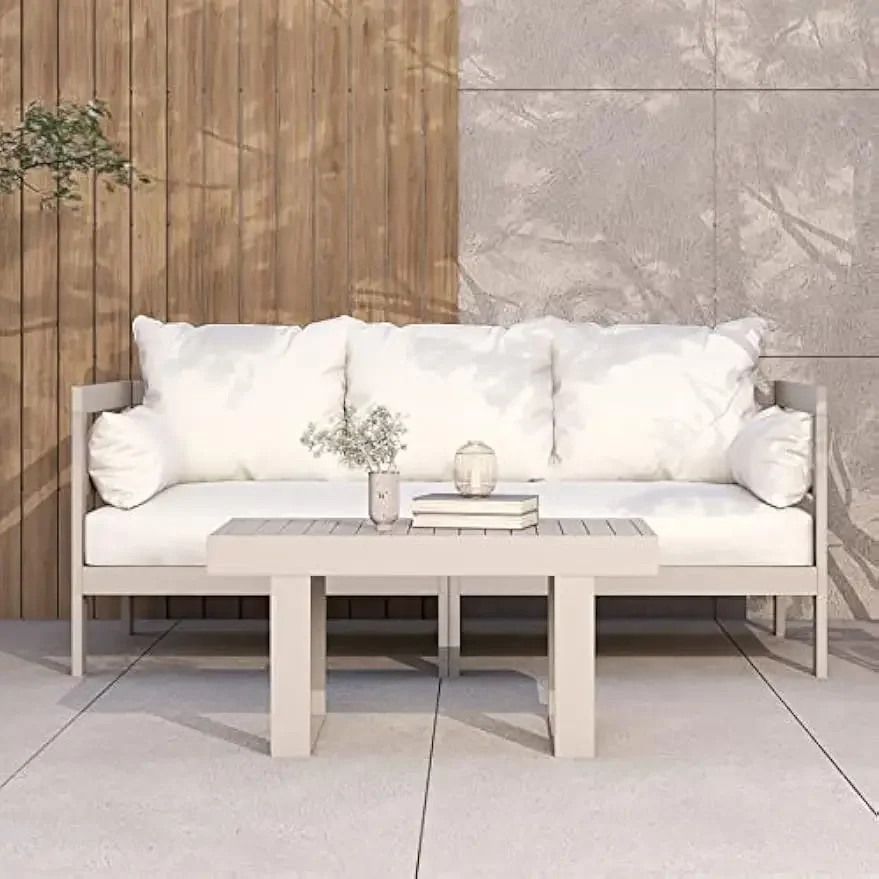 Outdoor Sofa Patio Furniture Set, Modern Wood Couch with Cushions and Coffee Table, 74 Inch (Grey)