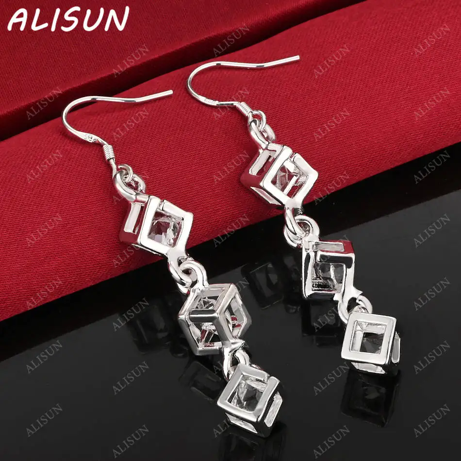 

ALISUN 925 Sterling Silver Zircon Block Earrings Drop Earrings Anniversary Gift Popular Wild Fashion Romantic Jewelry