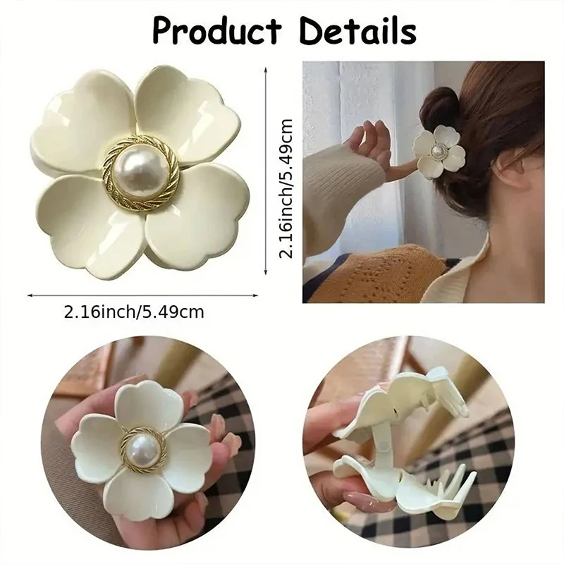 Koreanische Haar Clips Einfache Blume Imitation Perle Haar Clips Glänzend Greif Clip Weibliche Elegante Senior Sinn Für Haar Zubehör