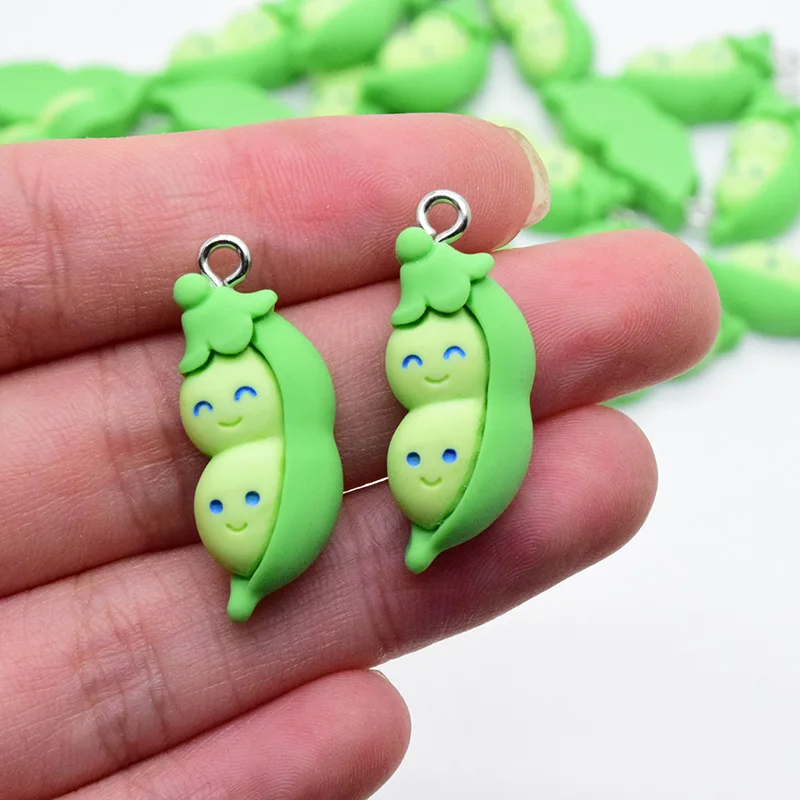 10pcs Kawaii Green Peas Bean Resin Charms Cartoon Vegetable Pendant For Earring Bag Keychains Decor Diy Jewelry Make