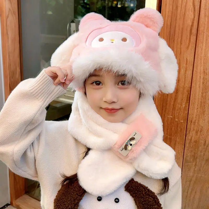 Kawaii Kulomi ma mélodie cannelle Pochacco Sanrio étudiant mignon dessin animé en peluche chapeau chaud enfants écharpe extérieure chapeau cadeau pour les enfants