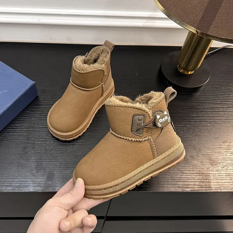 

2026 Winter Kids Waterproof Snow Boots Thickened Thermal Cotton Shoes for Girls Fur Lining Outdoor Footwear Warmth Comfort