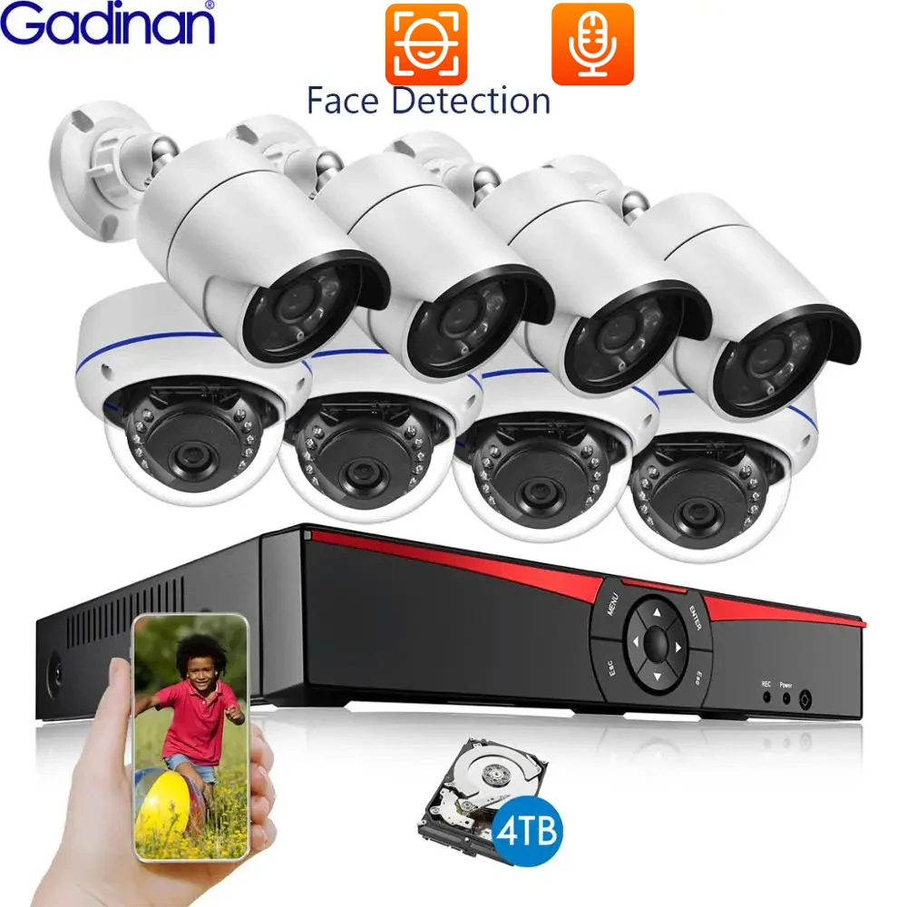 

Gadinan 4CH/8CH 5MP NVR POE CCTV Camera Security System Kit Face Detection Audio IP Camera Outdoor Night Vision Surveillance Set