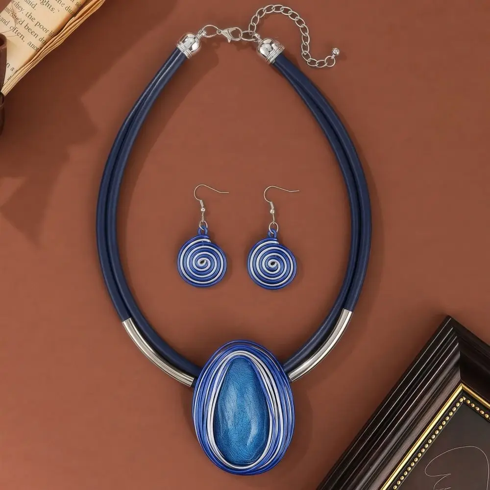 Water Drop Earrings Set Aluminum Wire Handmade Braided Jewelry Set Resin Gems Lightweight Earring Combo Women's Accessories