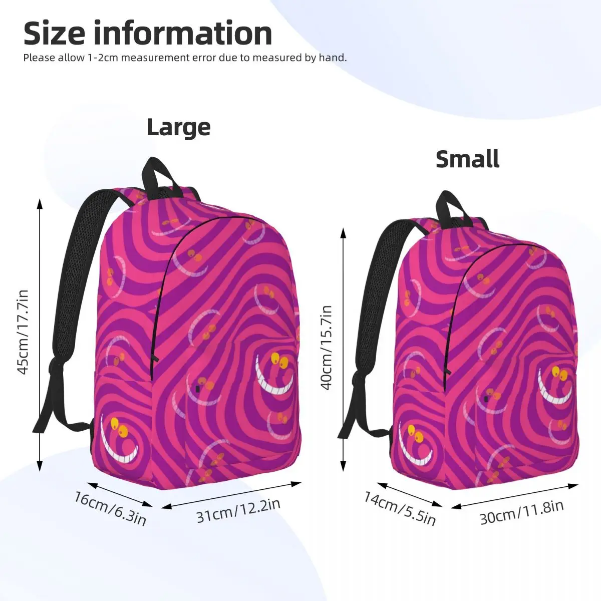 Custom Cheshire Cat Pattern Canvas Backpacks for School College Student Bookbag Fits 15 Inch Laptop Alice In Wonderland Bags