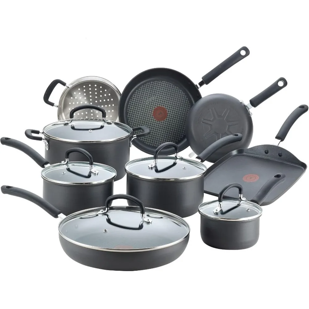 

14 Piece Hard Anodized Nonstick Cookware Set, Oven & Broiler Safe, Dishwasher Safe, Includes Fry Pans, Saucepans, Griddle