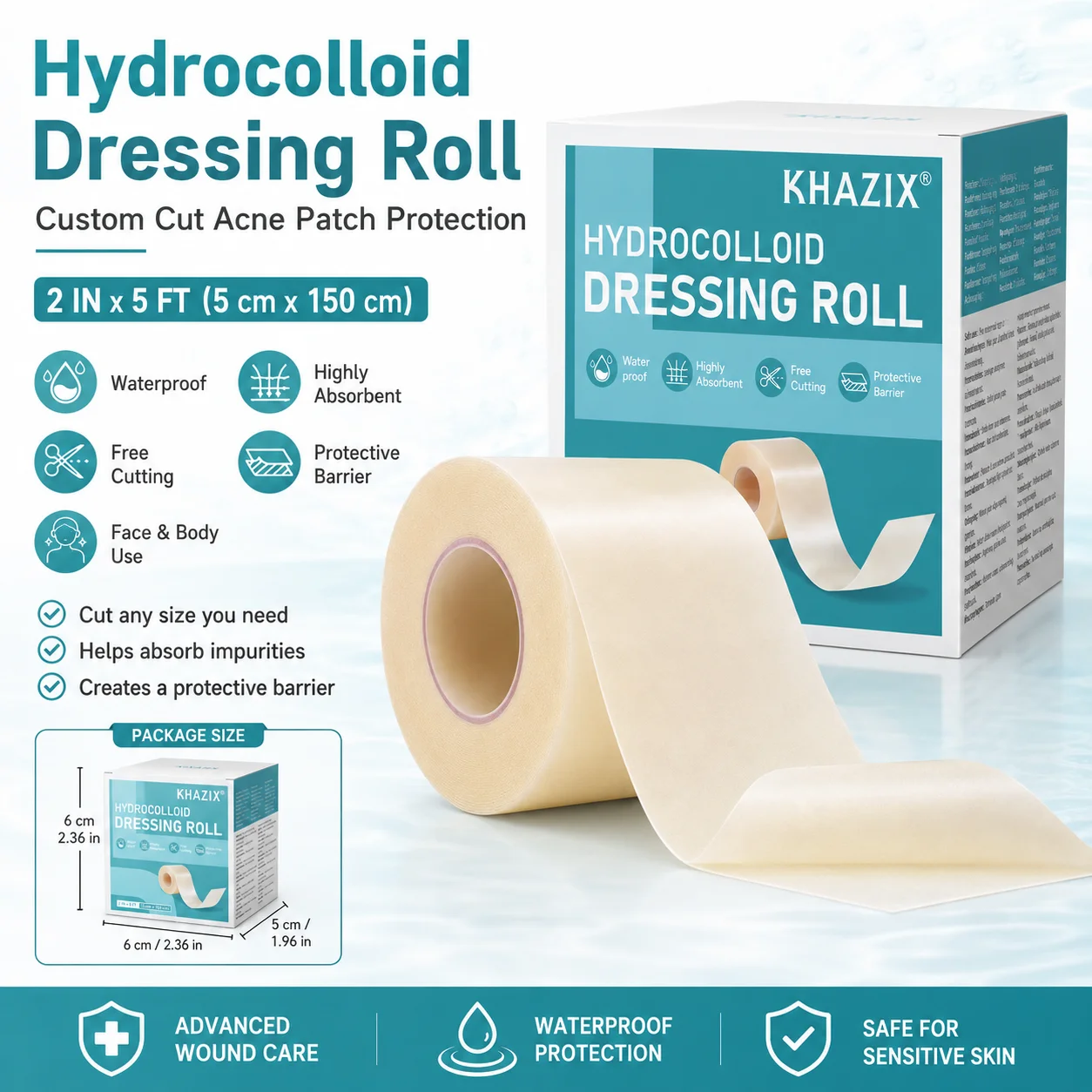 1 roll - Cuttable hydrocolloid acne patch roll, invisible acne mark covering patch, suitable for daytime and nighttime facial ca