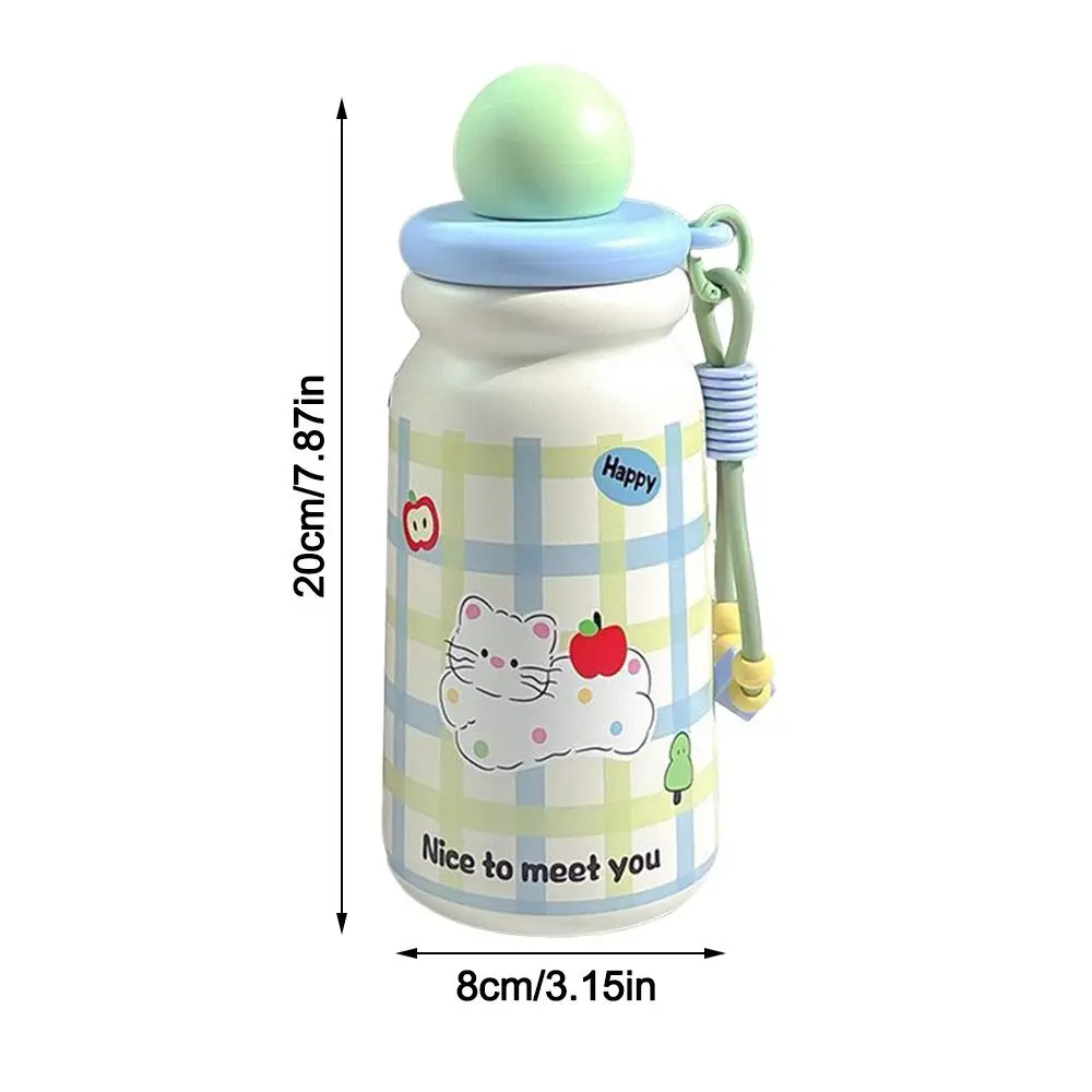 كوب معزول من الفولاذ المقاوم للصدأ سعة 500 مل، أكواب مياه للسيارة كرتونية مقاومة للغبار مع كوب مفرغ بحبل للنساء والفتيات