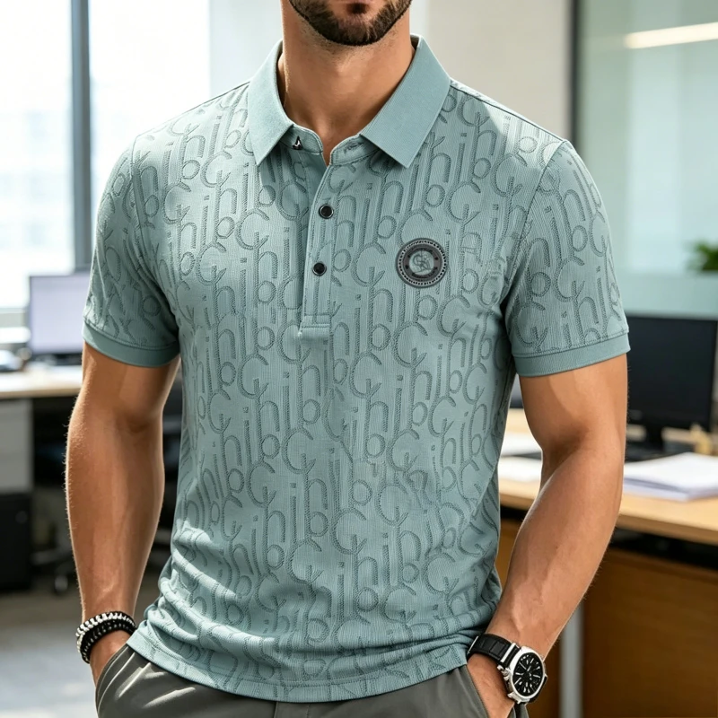 Business Formal Workwear Shirts Male Summer Badge Solid Color Polo Shirts Fashionable Breathable Comfortable Versatile Top Tees