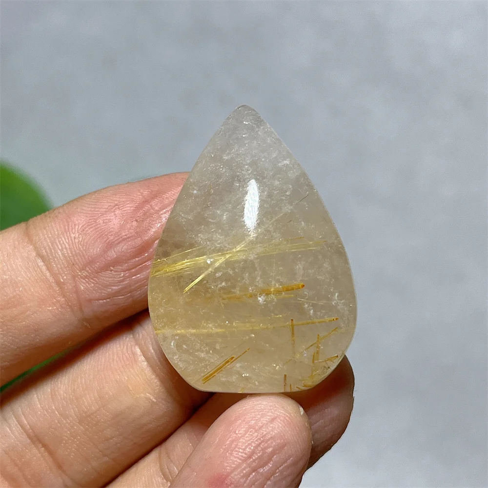 Crystal Natural Gold Hair Water Drop Palm Stone Quartz Gemstones Specimen Mineral Carving Spiritual Reiki Home Decoration Energy