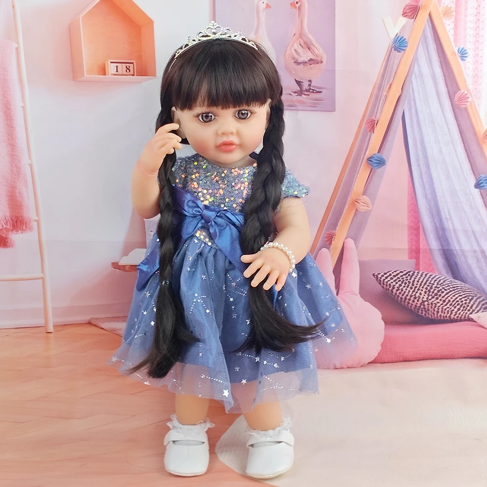 55 cm carino capelli lunghi principessa bambole di simulazione completamente adesivo lavabile bambola rinata acconciature fai da te giocattoli regali di Natale per bambini